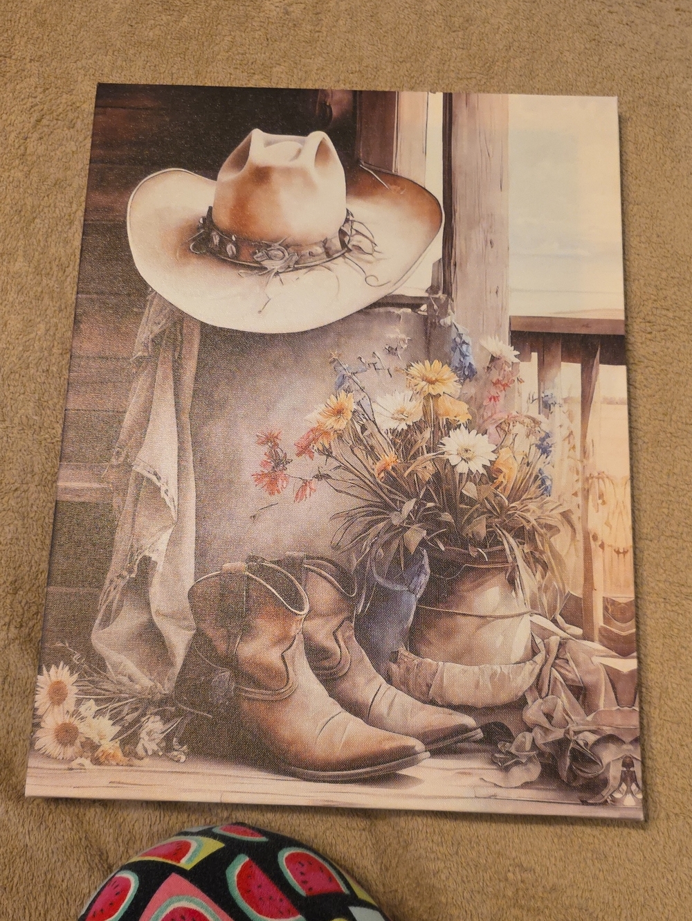 Rustic Cowboy Boots and Hat Wall Art - Beige